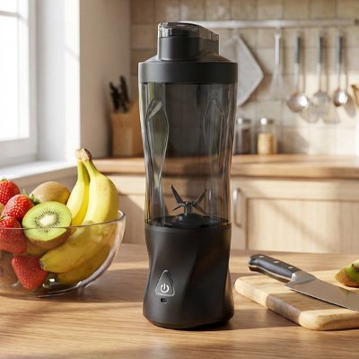 Mini mixeur vide dans une cuisine avec fruits